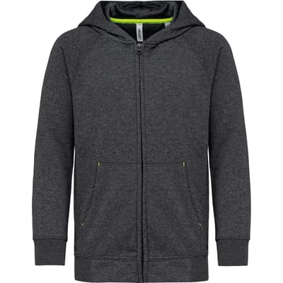 PROACT® Kinder fleece hoodie met rits PA386 - Dark Grey Heather - 10/12 years (10/12 ans)