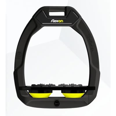 Zwarte/gele Ultra Grip platte veiligheidsbeugels voor paardenrijden Flex-On Safe-On