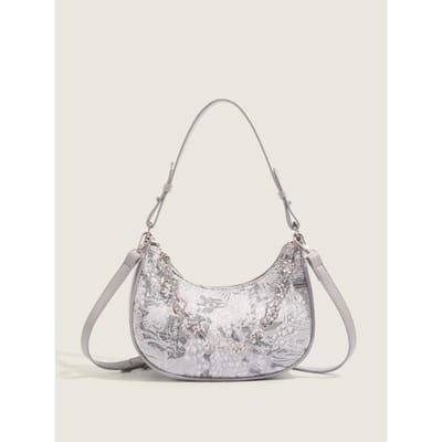 Sac Sous-Bras pour Femmes Design Tendance Automne Sac à Épaule Sac Bandoulière Petit Sac Carré Rose Fée Sac Croissant white