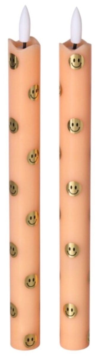 LED Dinerkaarsen Goud met Smiley - Set van 2 - Incl. Batterij - Werkt met Afstandsbediening - Aifcandles