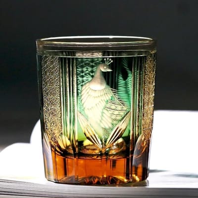Luxe Wijnglas in Japanse Stijl Edo Kiriko Groen Blauw Krystal Whisky Tumbler Handgemaakte Gravering Pauw Whiskey Drinkglas 270ml gray