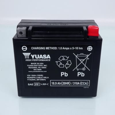 Batterie SLA Yuasa pour Moto Harley Davidson 1250 Vrsc V-Rod 2008 à 2010 YTX20HL-BS / YTX20HL / 12V 18.9Ah Neuf