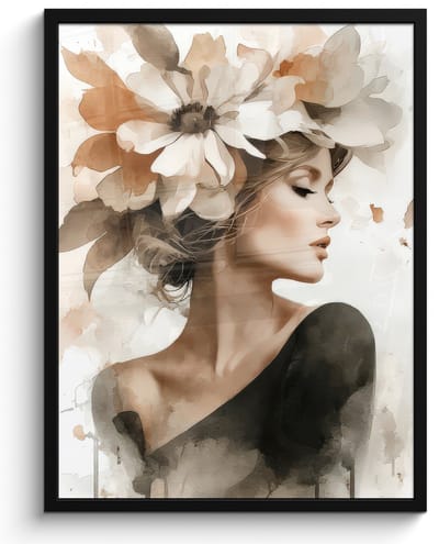 Poster in lijst - Fotolijst 60x80 cm - Posters - Bloesem - Portret - Gezicht - Posterlijst zwart - Decoratie - Wanddecoratie woonkamer - Muurdecoratie slaapkamer