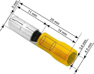Kabelschoen Rond Geel - Insteekbreedte 5 mm Lengte 25 mm - 100 Stuks