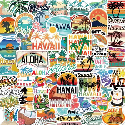Dailygoods- Strandstickers 50 Stuks - Kleurrijke Hawaï Stickers - Zomerstickers - Plakstickers - Decoratie - Duurzaam Materiaal