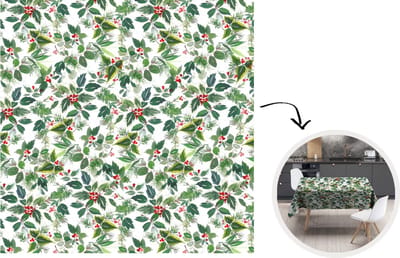 Kerst Tafelkleed - Kerstmis Decoratie - Tafellaken - Maretakken - Kerst - Waterverf - Patroon - 180x180 cm - Kerstmis Versiering