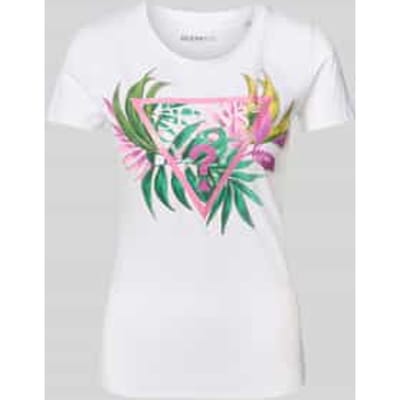 GUESS Cn Ss Leaf Triangle Pure White Taglia: XS | Maglie Sportivi Outlet | Donna | Bianco