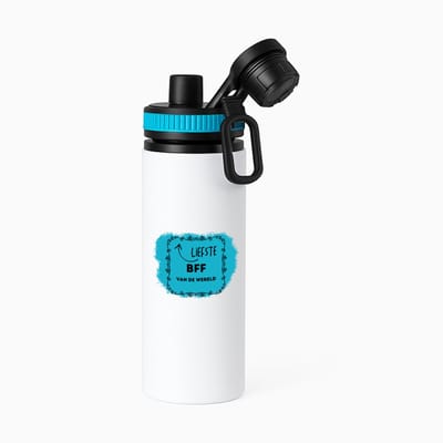 Hacebo® - liefste bff van de wereld waterfles met draaidop blauw - Vriend - de liefste beste vriend - verjaardag - cadeautje voor beste vriend - beste vriend artikelen - kado - geschenk - water fles - 850ML