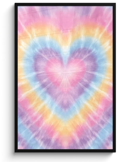 Poster in lijst - Fotolijst 80x120 cm - Posters - Hartvorm - Pastelkleuren - Tie Dye - Posterlijst zwart - Decoratie - Wanddecoratie woonkamer - Muurdecoratie slaapkamer