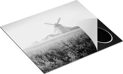 Chefcare Inductie Beschermer Windmolen in het Veld - Zwart Wit - 60x50 cm - Afdekplaat Inductie - Kookplaat Beschermer - Inductie Mat