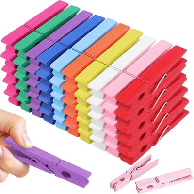 Pack van 100 Kleurvolle Houten Klemmen - 7 cm - Multifunctionele Mini Clips - Decoratieve Houten Pegs voor Foto's en Collages