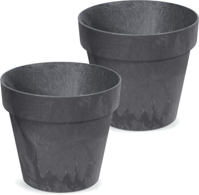 Prosperplast Bloempot/plantenpot - 2x - betonlook - antraciet - kunststof - Dia 17 cm - buiten/binnen