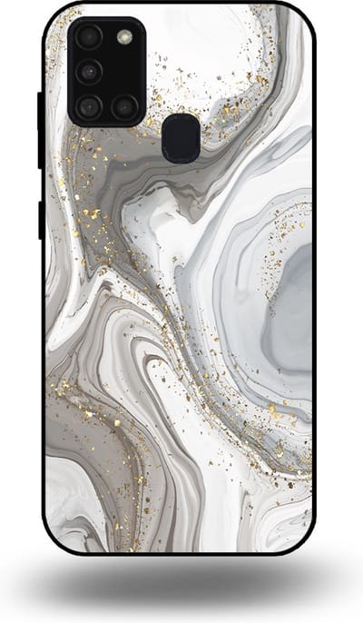 Smartphonica Telefoonhoesje geschikt voor Samsung Galaxy A21s met marmer opdruk - TPU backcover case marble design - Zilver geschikt voor Samsung Galaxy A21s