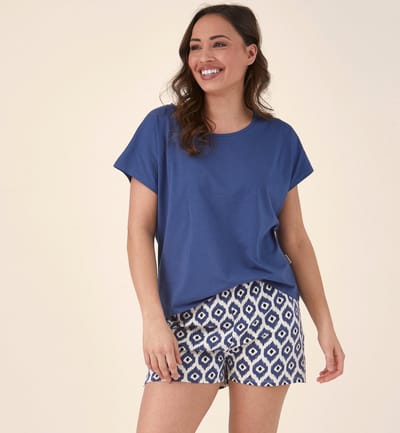 Little Label - dames pyjama kort - blauw ikat - XS / 34-36 - extra zachte bio-katoen