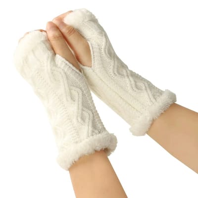 Halve Vingerhandschoenen Dames – Zachte Warme Pluche Gebreide Vingerloze Handschoenen – Luxe Effen Kleur Fuzzy Winterhandschoenen voor Fietsen, Wandelen, Outdoor en Smartphone Gebruik