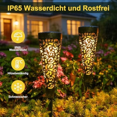 Solarlampen voor buiten, 4 stuks, IP65 waterdicht, met grondpen, LED tuinverlichting op zonne-energie, padverlichting voor balkon, terras en gazon, brons