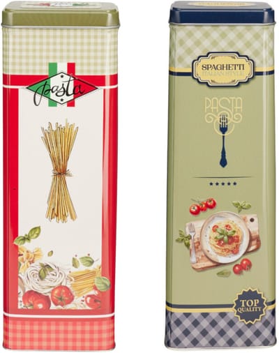 Pasta / spaghetti bewaarblik Nostagia set - blauw - metaal - Italiaans - 10 x 8 x 20 cm - voorraadblik