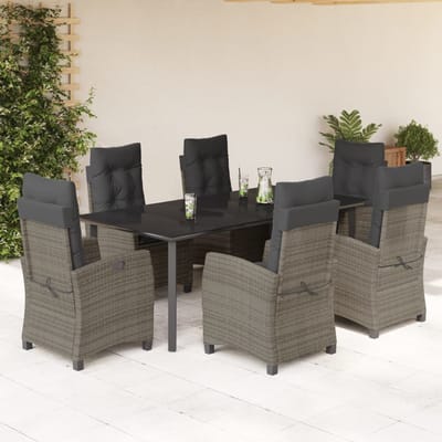 vidaXL - 7-delige - Tuinset - met - kussens - poly - rattan - grijs