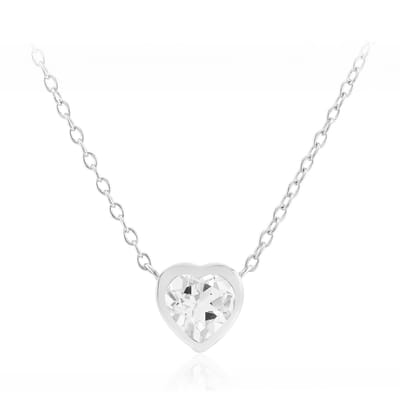 Cavill - Zilveren Halsketting - 925 Sterling Zilver Gerhodineerd - Witte Topaas Hartvorm 1,976 ct - Elegant Sieraad, 45 cm Ketting