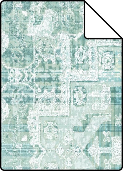 Proefstaal ESTAhome behang oosters kelim tapijt vergrijsd mintgroen - 26.5 x 21 cm - 148658-S