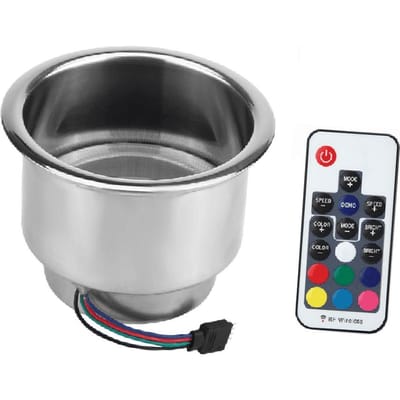 Porte-gobelet Lumière LED RVB Porte-gobelet Boisson Télécommande Acier Inoxydable pour Bateau Marin Voiture Camion Camping-car argenté
