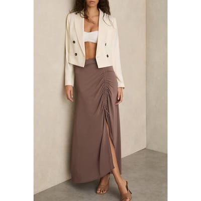 Reiss Ruched Midi Skirt Mink Size: XS | Midi Skirts Outlet | Dames | Bruin