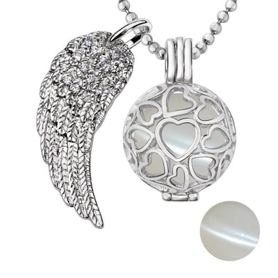 Engelenroeper 18mm Bolhouder met Ketting 90cm en Bolletje - Dames - Zilverkleurig Hartjes - EBS18173