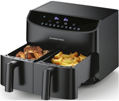 GOURMETmaxx Airfryer met Dubbele Kamer 2x3,5 L Zwart met Touchdisplay en Timer Energiezuinig Frituren 10 Programma’s 2400 W