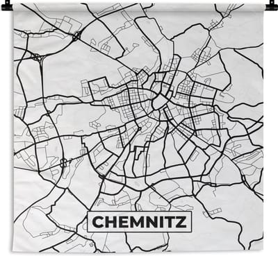 Wandkleed - Wanddoek - Kaart - Chemnitz - Plattegrond - Stadskaart - 180x180 cm - Wandtapijt