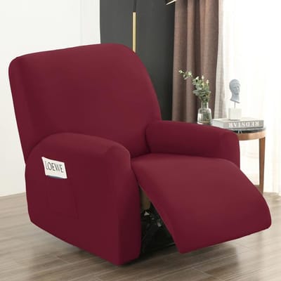 4 Stuks Waterdichte Fauteuil Woonbankhoes Voor Woonruimte Flexibele Verstelbare Stoelhoes Bescherming Lazy Boy Relax Fauteuilhoes wijnrode kleur