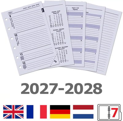 Kalpa 6236-27-28 125 x 80 mm Pocket 6 Ringband Inzetstukken 1 Week per 2 Paginas EN DE FR 2027 2028