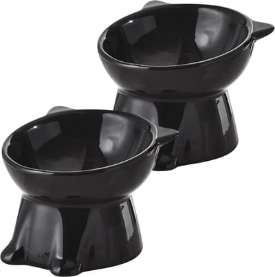 longziming -Verhoogde Kattenvoerbak – Keramische Voer- en Drinkbak met Kantelontwerp, Antislip & Ergonomisch – Comfortabel en Duurzaam voor Binnenkatten