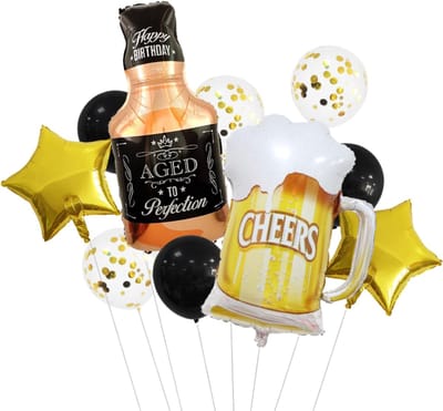 Drankflessen Ballonnen Set - Feest Versiering - 9 items - Vrijgezellenfeest - Whiskeyfles 100 cm- Bierglas 80 cm - Verjaardag Versiering - Happy Birthday Ballonnen - Verjaardag Decoratie - Thema Ballon set