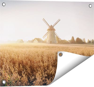 Gards Tuinposter Windmolen in het Veld - 50x40 cm - Tuindoek - Tuindecoratie - Wanddecoratie buiten - Tuinschilderij