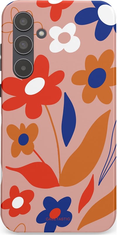 Casetastic hoesje geschikt voor Samsung Galaxy A55 - Dubbellaagse bescherming - Vormen in bloei - Fashion Case - Perzik Rood Donkerblauw