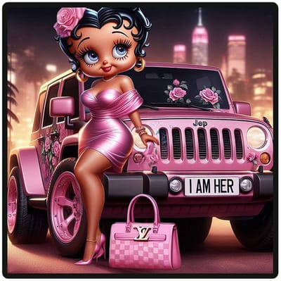 Signs USA - wandbord - dibond - Betty Boop - Pink Car - 35 x 35 cm