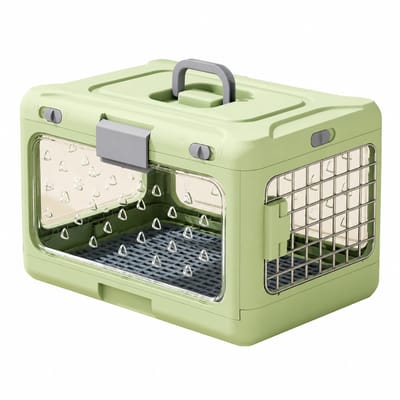 Gloovon® Opvouwbare Transportbox Kat & Hond - Transparant Venster & Metalen Deur - Ruimtebesparende Reisbench - 50x32x31cm - Lichtgroen