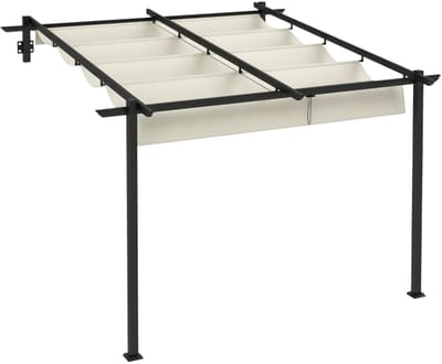 Luxe Pergola - Prieel - Paviljoen met Uitschuifbaar Dak - Tuinpaviljoen - 3 x 3 m - Wandmontage - Tuinpergola - Overkapping - UV-bestendig - Terrasoverkapping – Tuinpaviljoen Buiten - voor Terras, Tuin, Balkon - Crèmewit