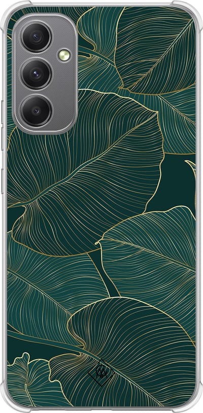 Casimoda® hoesje - Geschikt voor Samsung Galaxy A34 - Monstera Leaves - Shockproof case - Extra sterk - TPU/polycarbonaat - Groen, Transparant