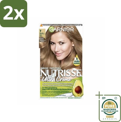 Garnier - Nutrisse Ultra Crème 7 - Haarkleuring - Natuurlijk Blond - Intens Voedend - Permanente Kleur - Voordeelverpakking - 2 stuks - Blond haar - Grijsdekking