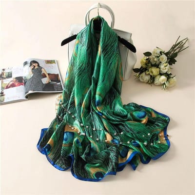 Nieuwste Mooie Dierlijke Groene Pauwenveer Zijden Sjaal Scarf Spanje Luxe Strand Bandana's Foulard Sjaal Wrap Hijab Hoofddeksels black
