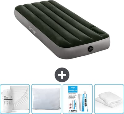 Intex Luchtbed - 1-Persoons - 76 x 191 x 25 cm - Groen - Inclusief Hoeslaken - Kussen - Kussenbeschermer en Reparatieset