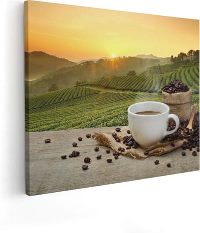 Artaza Canvas Schilderij Landschap - 50x40 cm - Wanddecoratie Natuur - Muurdecoratie Koffie - Kamer Accessoires Zonsondergang
