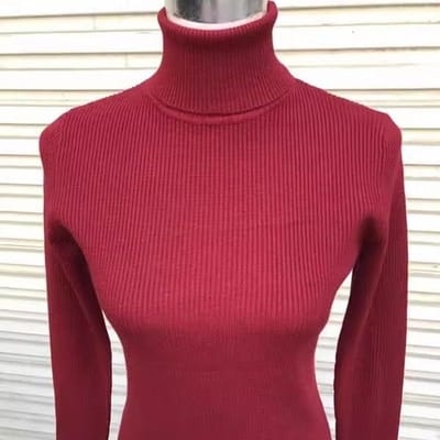 Pull en Velours Épais à Dentelle à Col Haut One Piece pour Femmes avec Bordure en Oreille d'Hiver, Pull de Base Tricoté pour Haut pour Femmes 3XL red