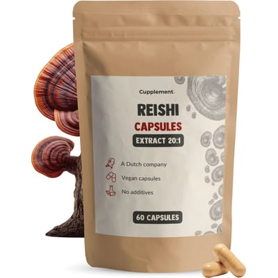 Cupplement Reishi Extract 16.000 mg per dagdosering 60 Capsules - Reishi Mushroom paddenstoelen – 20% Beta Glucan - 30% Polysaccharides -Mushrooms - Reishi capsules - Paddenstoel - Vegan - Zonder toevoegingen - Lab getest - 60 dagen voorraad per