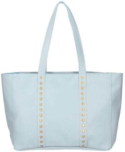 Licht Blauwe Leren Shopper Studs - Ruime Leren Shoppers - Leren Handtassen - Gouden Messing Studs - Italiaans Leder - Licht Blauw