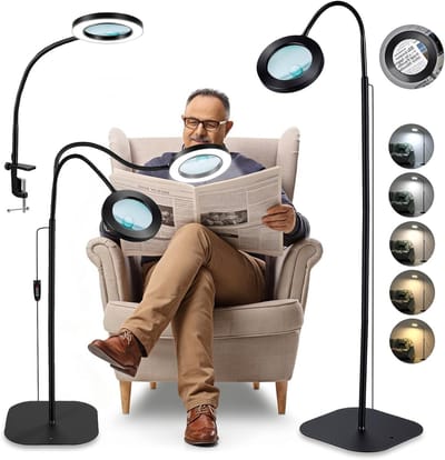 Staande Loep met Licht en Statief - 3-in-1 Vergrootlamp met 72 LED's, 3 Kleuren, Dimbaar, Vouwarm, Ideaal voor Lezen en Hobby's, Geschikt voor Senioren en Detailwerk