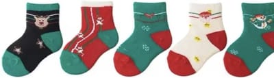 Kerstthema babysokken set van 5 - Winterthema sokken - Kerstsokken - Rendier - Baby Sokken - New born sokken - Multipack - Kraamcadeau voor Jongen of Meisje - Babyshower Cadeau - Kraammand