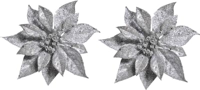 Cosy & Trendy Kerstboomversiering - 2x - bloem - op clip - zilveren kerstster - 18 cm