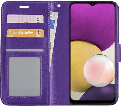 Hoesje Met Pasjeshouder - Geschikt voor Samsung Galaxy A22 5G - Luxe Bookcase Portemonee - Flip Case - Kunstleer Book Case - Flipcase - Book Cover - Walletcase - Portemonneehoes - Paars